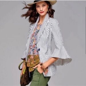 CAbi Bell Sleeve blazer in flattering blue pinstripe on white Style 5295 Size 8